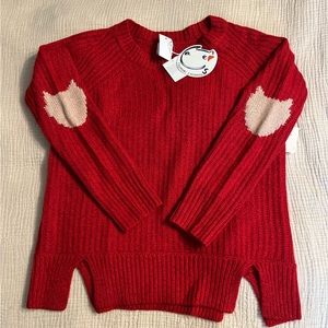 NWT Tsumori Chisato red pullover sweater with cat elbows size S/M